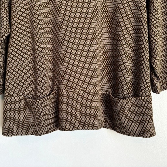 J Jill Ponte Knit Top Women’s XL 3/4 Sleeve Pocket Brown Black Geometric Boxy - Picture 4 of 10